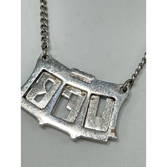 Vintage Tie Bar with Chain Dangling Monogram WFB Sterling Silver & Marcasites - Picture 7 of 9